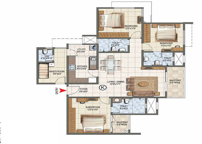 Featured Image of Prestige Park Ridge 3 BHK Floor Plan